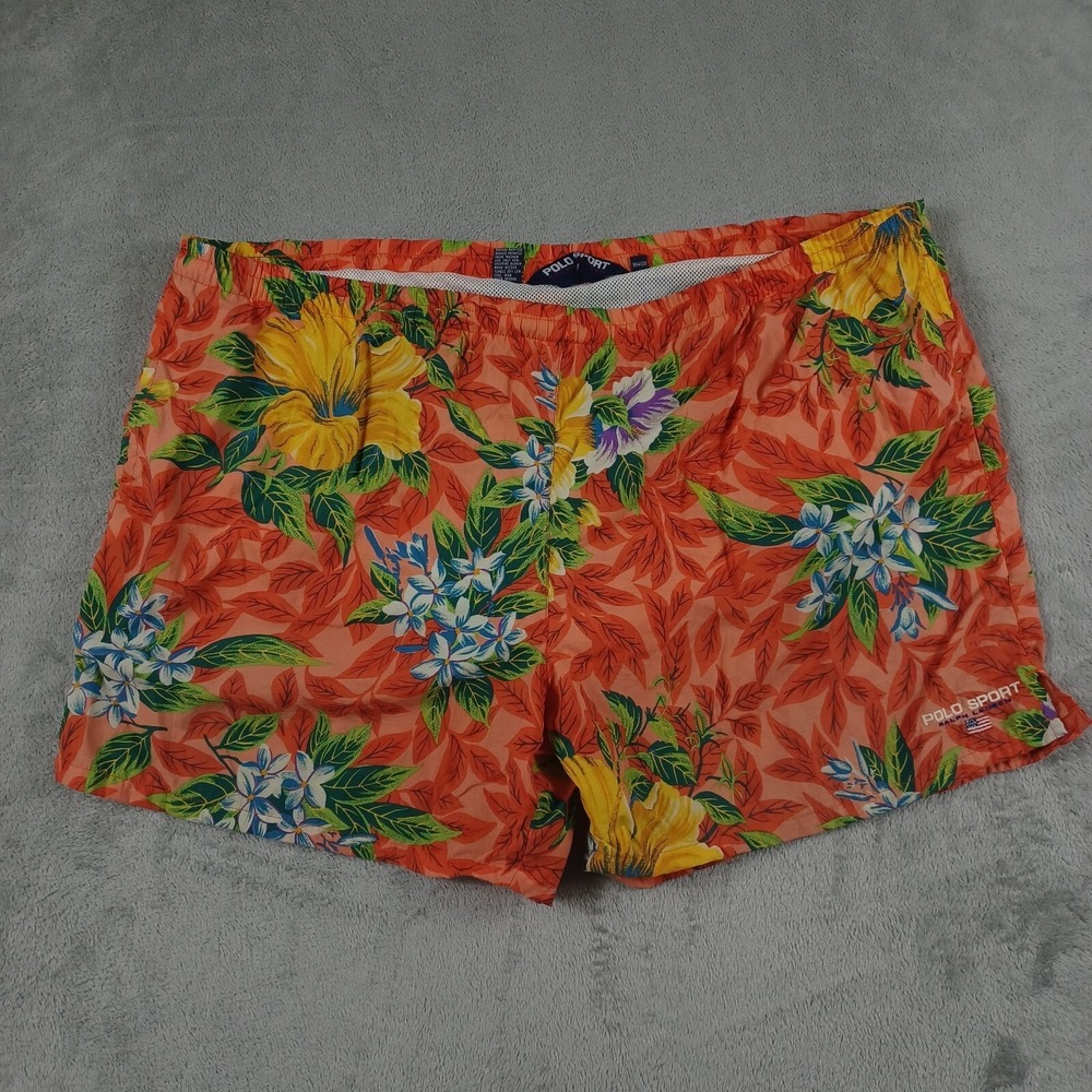 Vintage Polo Sport Ralph Lauren Swim Trunks Mens XXL Orange Floral Netted